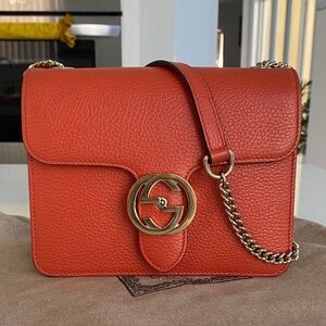 Gucci Orange Leather Chain Shoulder Bag